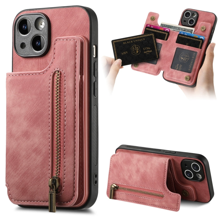 Retro Leather Zipper Wallet Back Phone Case, For iPhone 13, For iPhone 12���������...