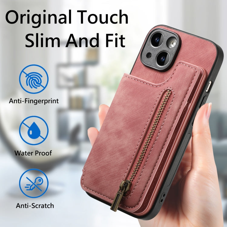 Retro Leather Zipper Wallet Back Phone Case, For iPhone 13, For iPhone 12���������...