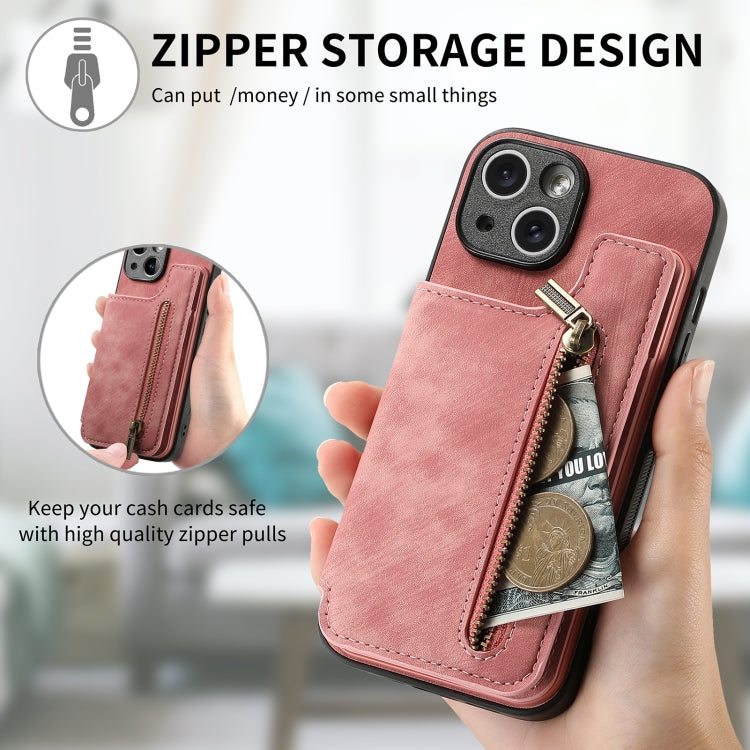 Retro Leather Zipper Wallet Back Phone Case, For iPhone 13, For iPhone 12���������...