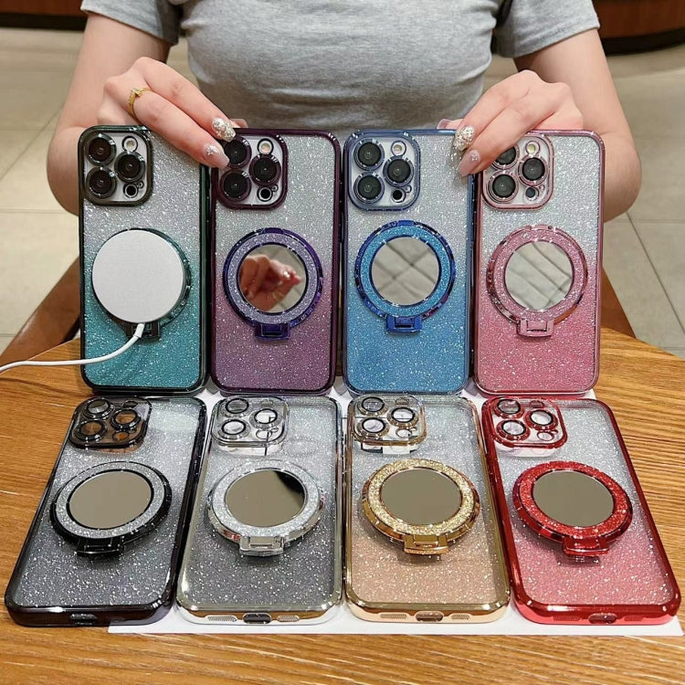 Plated Mirror Holder Gradient Glitter MagSafe Phone Case, For iPhone 13 Pro Max���...
