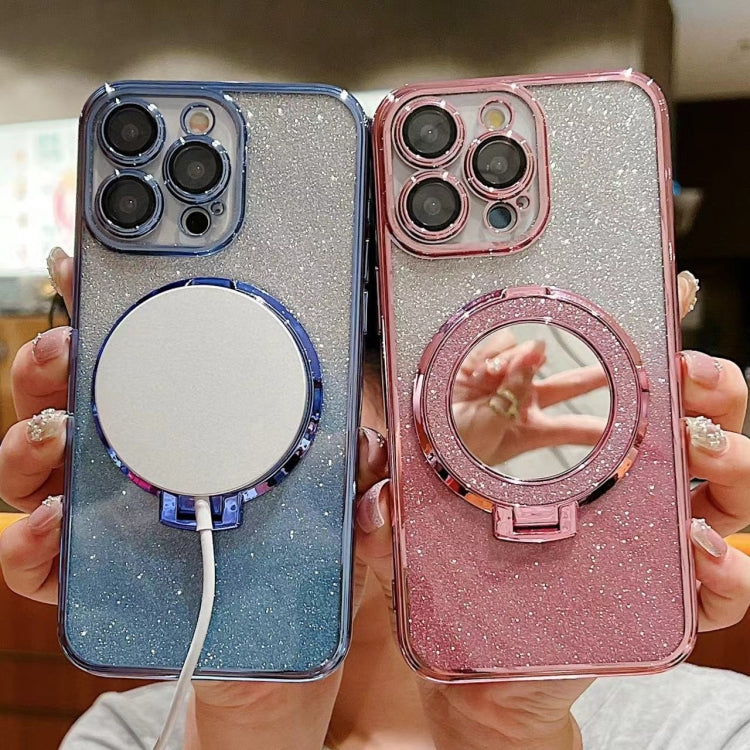 Plated Mirror Holder Gradient Glitter MagSafe Phone Case, For iPhone 13 Pro Max���...