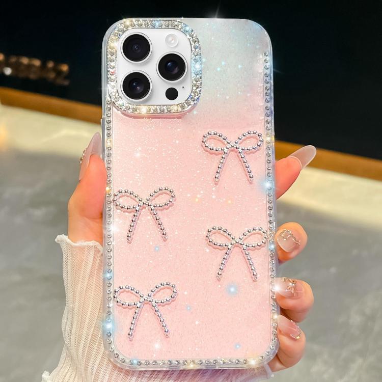 Diamond Glitter Bow-knot Four-Corner Shockproof Phone Case, For iPhone 15 Pro Max�...