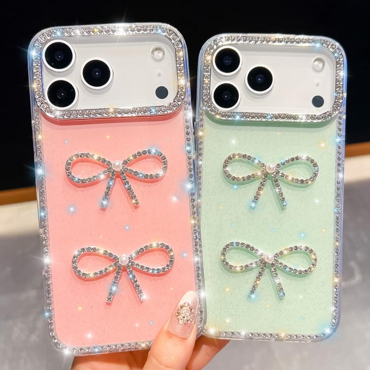 Diamond Glitter Dual Bow-knot Shockproof Phone Case, For iPhone 15 Pro Max��������...