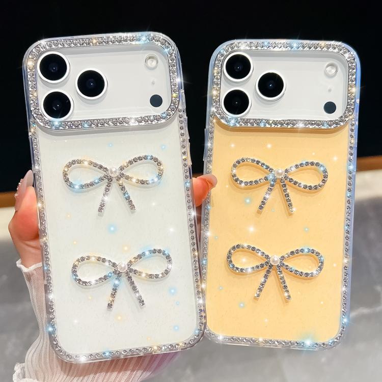 Diamond Glitter Dual Bow-knot Shockproof Phone Case, For iPhone 15 Pro Max��������...