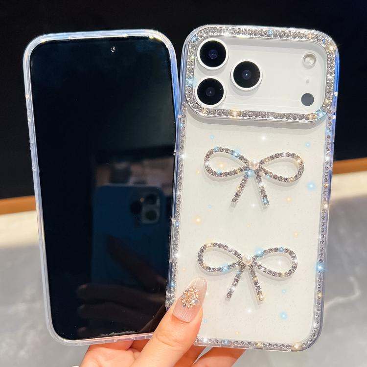 Diamond Glitter Dual Bow-knot Shockproof Phone Case, For iPhone 15 Pro Max��������...