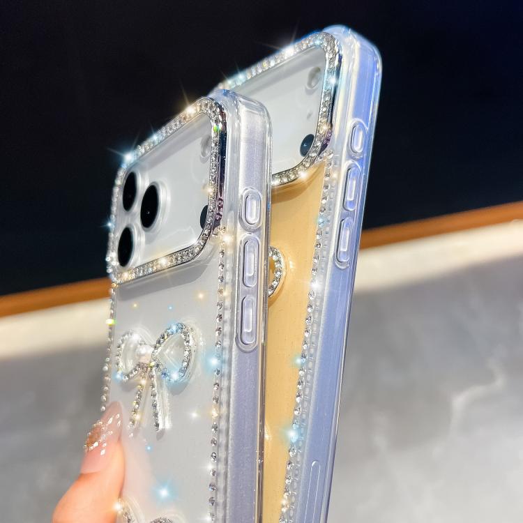 Diamond Glitter Dual Bow-knot Shockproof Phone Case, For iPhone 15 Pro Max��������...