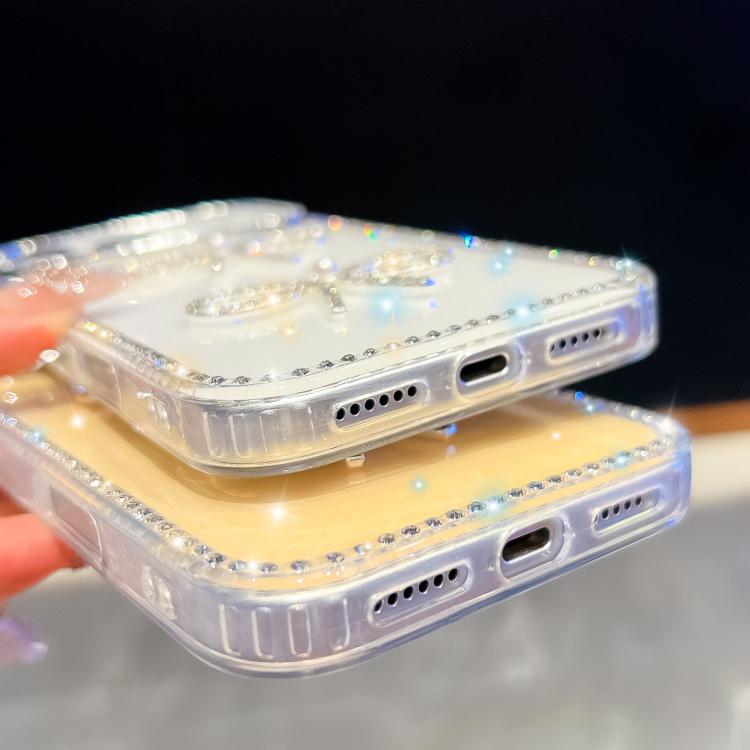 Diamond Glitter Dual Bow-knot Shockproof Phone Case, For iPhone 15 Pro Max��������...